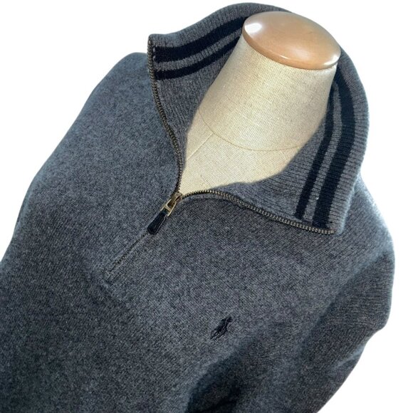 Ralph Lauren POLO gray 100% Cashmere quarter zip mens sweater L - Picture 4 of 5
